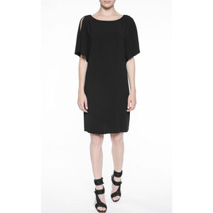 NEW -‎ THEORY Andzelika Black Dress Rosina Crepe Ruffled Split Sleeve Size 6